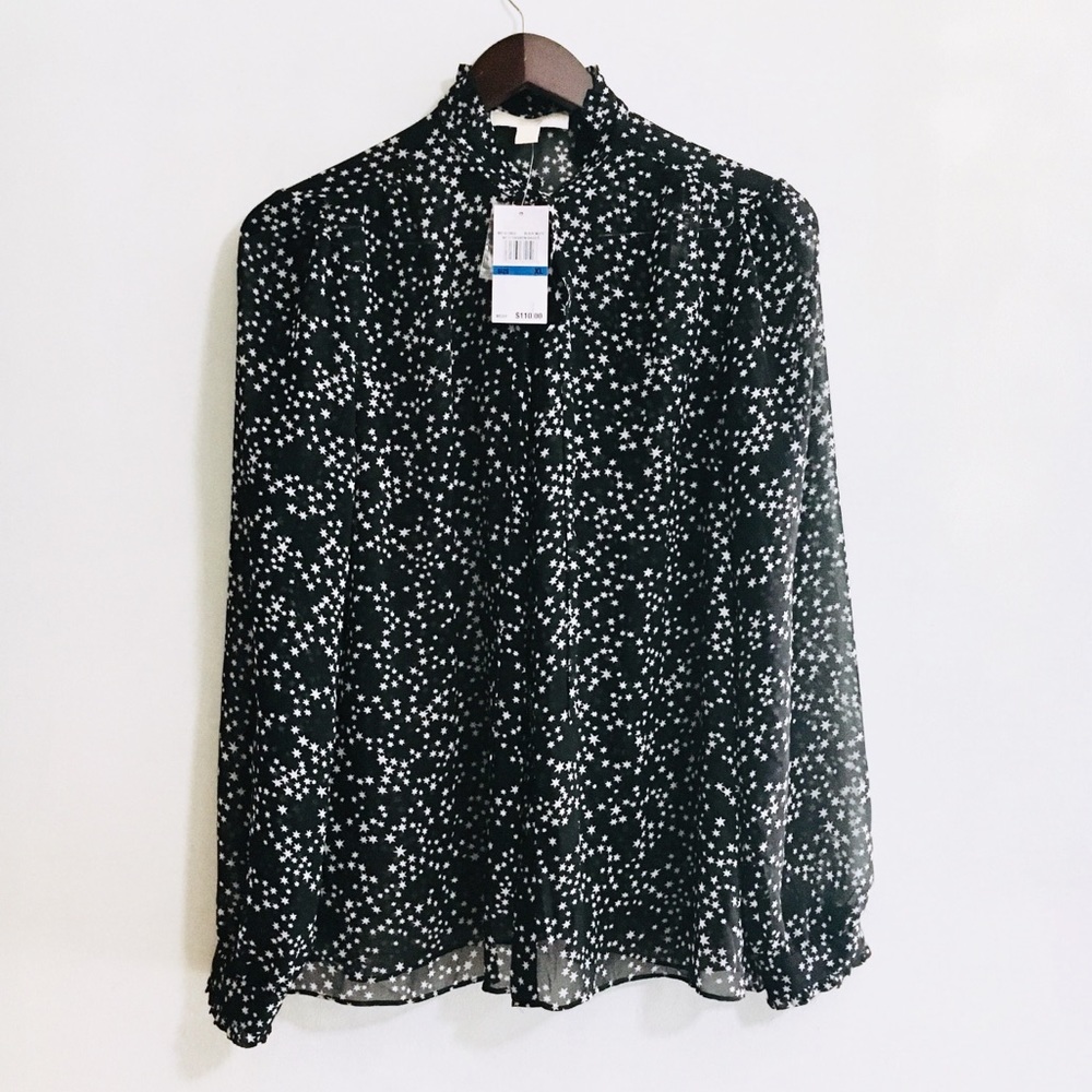 • michael kors night sky tie neck blouse • - Picture 2 of 9